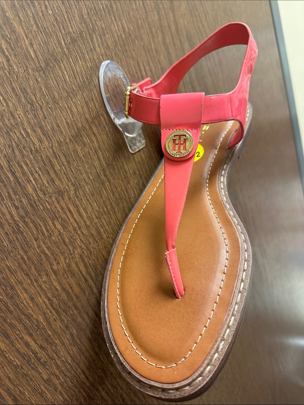 Tommy Hilfiger Coral Pink T-Strap Logo Slingback Sandals - Picture 5 of 8